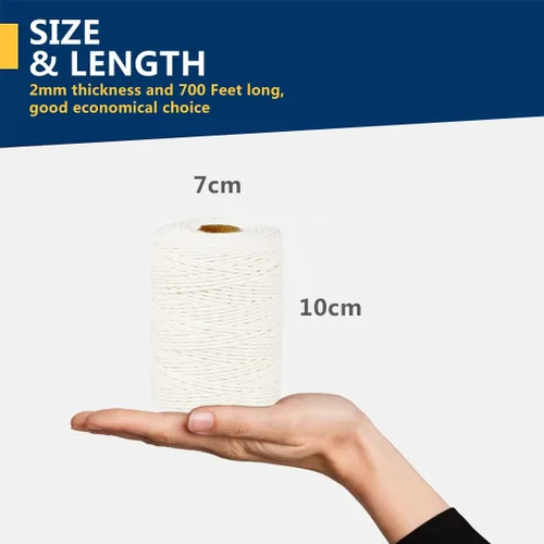 Miniatura 6 de PerkHomy Cuerda de algodón para carniceros 700 pies 2mm de grosor, cordel para cocinar, apto para alimentos, manualidades, cocina, carne de Blanco