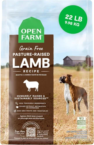 Open Farm - Alimento seco para perros sin granos de cordero criado en pasto, receta de cordero de Nueva Zelanda con superalimentos sin OMG y sin