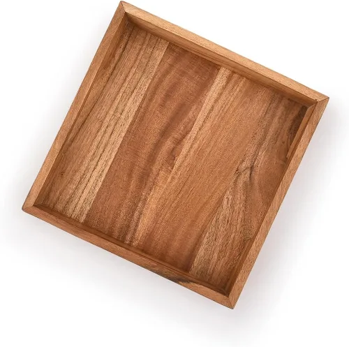 Miniatura 4 de Samhita Bandeja de madera de acacia con asas, bandeja de madera para servir, bandeja de aperitivos, bandeja de desayuno, ideal para desayuno, café