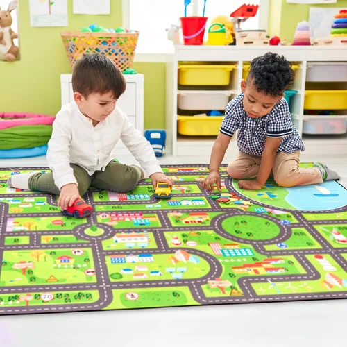 Miniatura 3 de Sorbus Alfombra de coche City Road lavable para niños, alfombra de automóvil, tapete de juego de piso, fácil de limpiar, alfombras lavables
