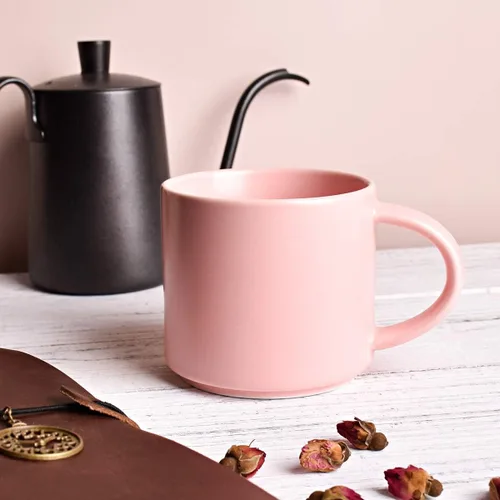 Miniatura 4 de Bosmarlin Taza de café de cerámica mate para oficina y hogar, 13 onzas, apta para lavavajillas y microondas (rosa, 1)