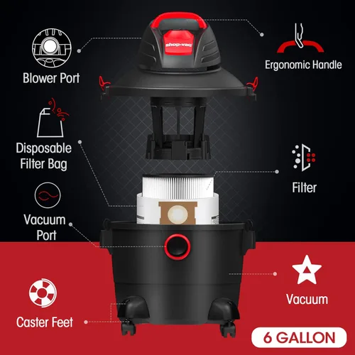Miniatura 3 de Shop-Vac 5920689 Aspiradora húmeda/seca, 6 galones, 3.0 CV pico, 1.25 pulgadas de diámetro x manguera de 7 pies, cable de 6 pies, ideal