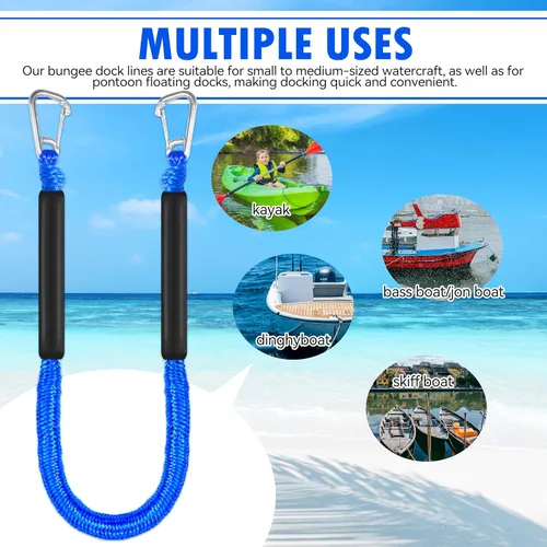 Miniatura 2 de Líneas de muelle elástico para barcos, cuerda flotante sin fregadero con ganchos dobles, amarre de lancha resistente para muelle para pontón jet ski