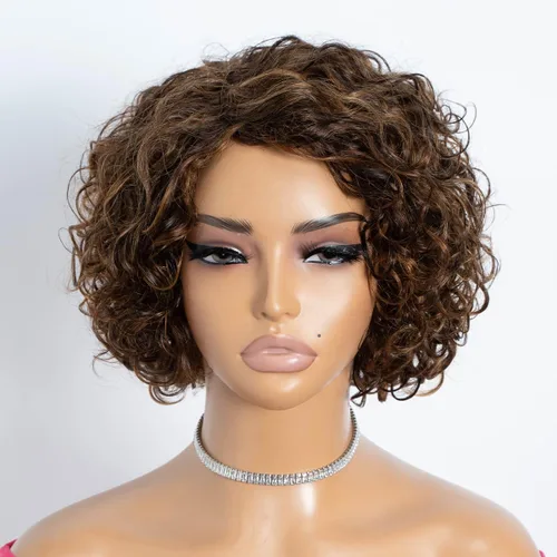 Miniatura 17 de Rebecca Fashion Pelucas de cabello humano rizado corto para mujeres negras, parte lateral, linda peluca rizada estilo Bob, brasileña Remy, sin