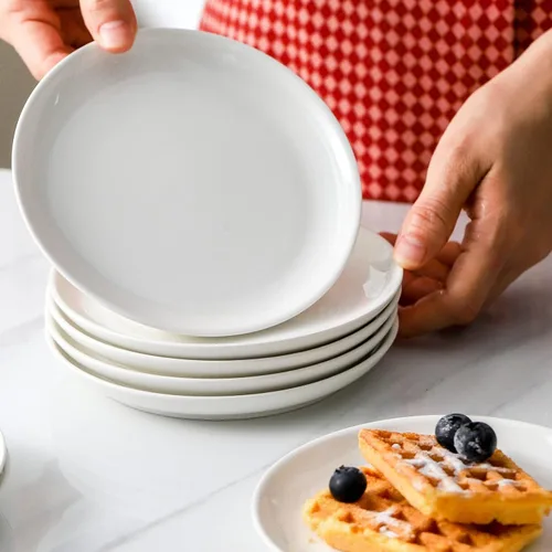 Miniatura 5 de Juego de 4 platos de cerámica para aperitivos, platos pequeños de postre de 5.6 pulgadas, platos redondos blancos para pan, mantequilla, aperitivos