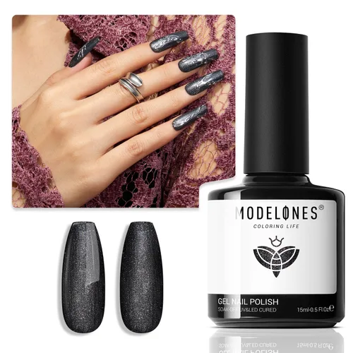 Miniatura 44 de Modelones Esmalte de uñas de gel ojo de gato arco iris con lentejuelas plateadas holográficas, esmalte de uñas de gel 9D con barra magnética, apto