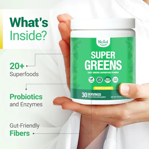Miniatura 3 de Nested Naturals Super Greens Polvo de Superalimento Diario - Polvo Verde Certificado USDA Orgánico con Alimentos Integrales, Espirulina, Hierba