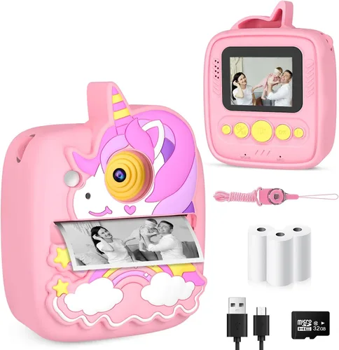 Miniatura 10 de Cámara para Niños Impresión Instantánea, Regalos de Navidad y Cumpleaños para Niños de 3 a 8 Años, Cámara de 48MP y 1080P para Niños con Papel