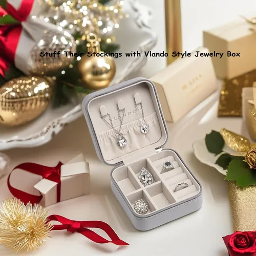 Miniatura 33 de Organizador de joyas Vlando para almacenaje y exhibición, joyero para viaje, imitación de piel, para anillos, aretes, collares.