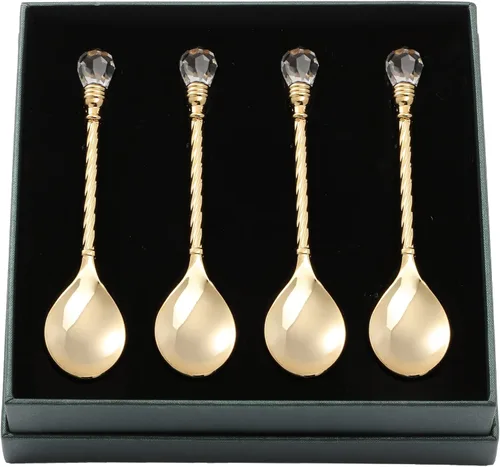Matashi Cuchara de postre chapada en oro de 24 quilates (juego de 4) – Regalo del día de San Valentín para ella – Vajilla elegante para cena