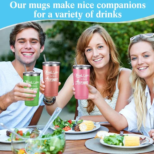 Miniatura 5 de Jinei Paquete de 24 vasos con la frase "Thank You for Being Awome", regalos de agradecimiento a los empleados, vasos aislados de acero inoxidable