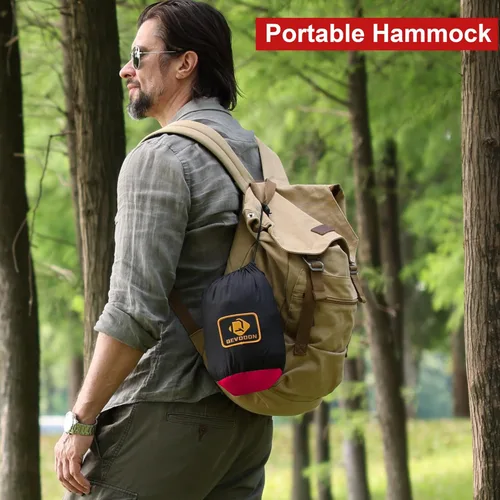Miniatura 5 de Hamaca de camping con red, hamacas ligeras portátiles de viaje con correas para árboles y mosquetones sólidos en forma de D, hamaca de nailon