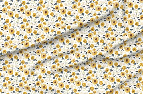 Miniatura 4 de Spoonflower Tela - Verano Girasol Otoño Mostaza Oro Otoño Acuarela Floral Impreso en Tela de Gasa Cuarto Grasa - Costura Ropa de Moda Vestidos