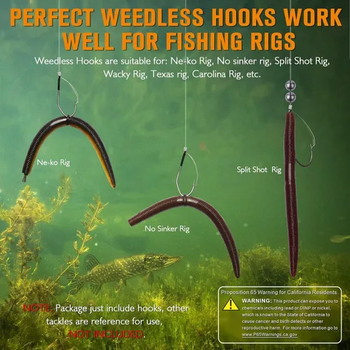 Miniatura 6 de Dovesun Weedless Worm Hooks Wacky Rig Hooks Texas Rig Hooks 30PCS Professional V Bass Fishing Hooks for Freshwater Saltwater 1/0 2/0 3/0