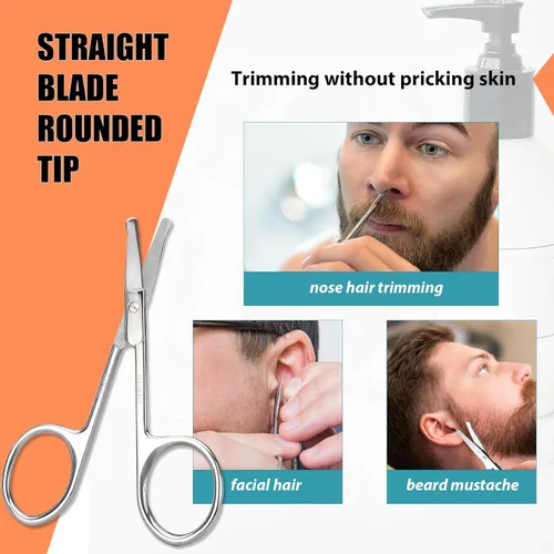 Miniatura 4 de Tijeras pequeñas de aseo facial para hombres y mujeres – Cejas, vello de nariz, bigote, barba, pestañas, kit de recortar orejas – Cortapuntas