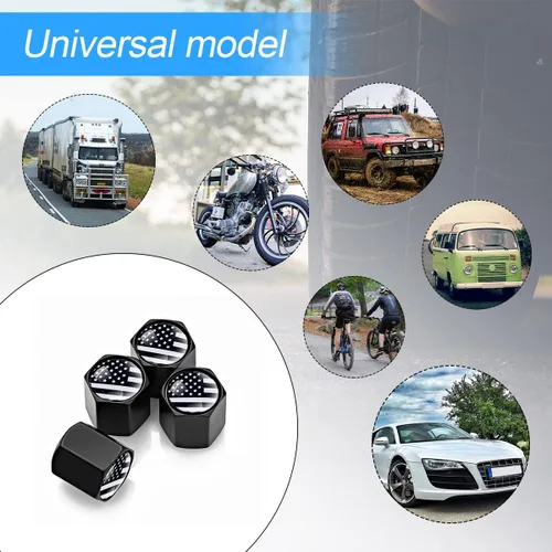 Miniatura 3 de Tapón de vástago de válvula de neumático para automóvil, paquete de 4 cubiertas universales herméticas con patrón de bandera estadounidense