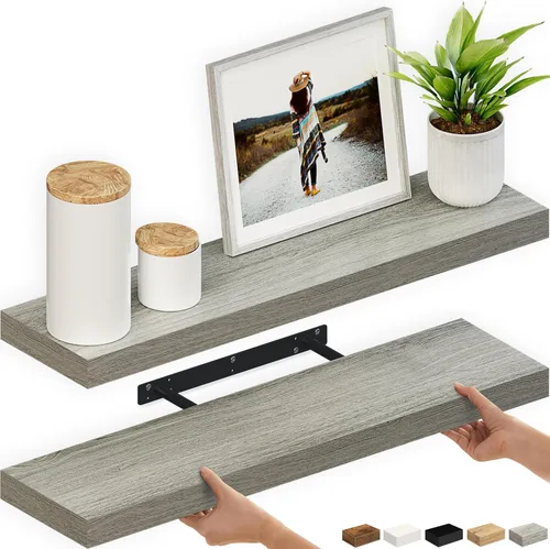 Miniatura 20 de Ballucci - Estantes flotantes, juego de estantes de pared de madera de 36" con soportes invisibles para baño, sala de estar, dormitorio, cocina