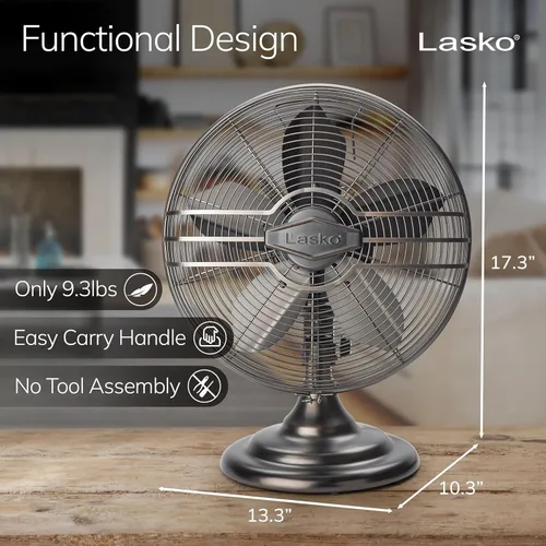 Miniatura 3 de Lasko Ventilador de mesa oscilante, portátil, 3 velocidades silenciosas, para dormitorio, cocina y oficina, 17 pulgadas, bronce, R12210