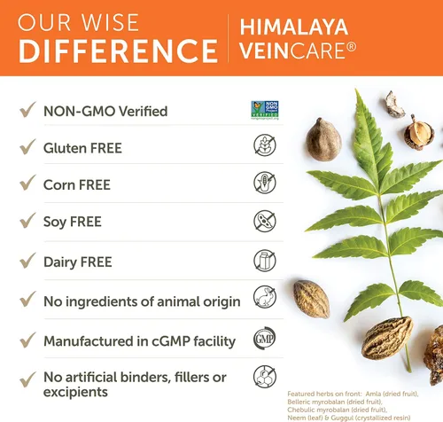 Miniatura 5 de Himalaya VeinCare - Suplementos herbales para la circulación y comodidad rectal, vegano, sin OMG, sin gluten, 300 mg, 60 cápsulas