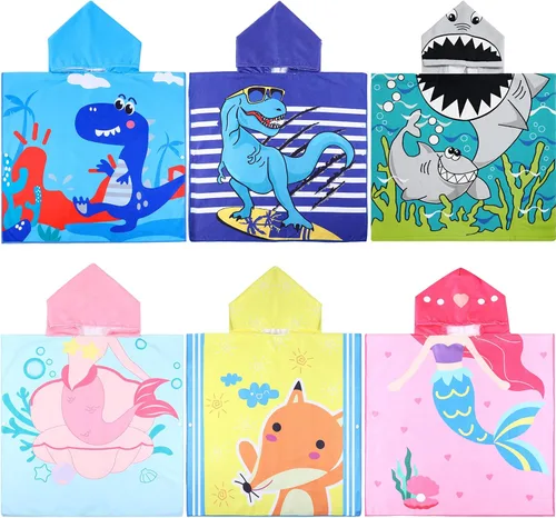 Oudain 6 toallas con capucha para niños, toallas de baño con capucha de microfibra para niños y niñas pequeños (47 x 24 pulgadas, estilo encantador)