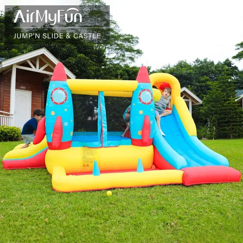 Miniatura 2 de AirMyFun Casa inflable para saltar, castillo hinchable con soplador de aire, casa de juegos con piscina de bolas, tobogán inflable para niños