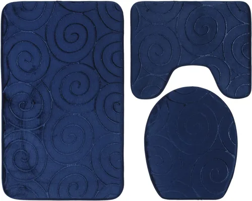 Miniatura 11 de Juego de 3 tapetes de baño, tapetes con relieve para tapa de inodoro, tapete antideslizante absorbente lateral para baño, baño (gris)