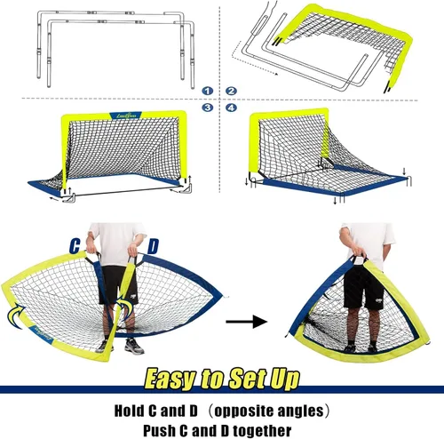 Miniatura 7 de LIBERRWAY Soccer Goal 4'x 3' Portable Kids Soccer Goals for Backyard or Indoor Pop Up Soccer Net with 6 Training Cones, Carrying Bag, 8 Ground Stakes