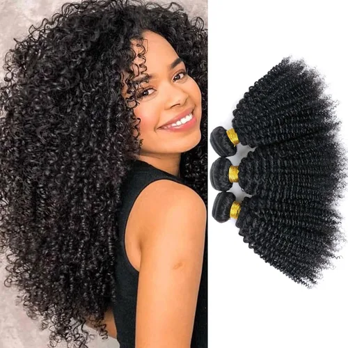 Miniatura 45 de Paquetes de cabello afro rizado y kinky, extensiones de cabello humano de 8 pulgadas, tejido rizado sin procesar, doble entretejido, virgen