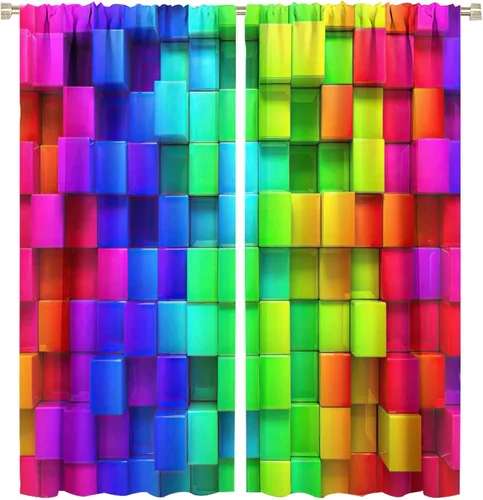 Miniatura 52 de Cortinas opacas abstractas de arco iris, pintura de color arcoíris con gotas, diseño gráfico creativo con bolsillo para barra, para sala de estar