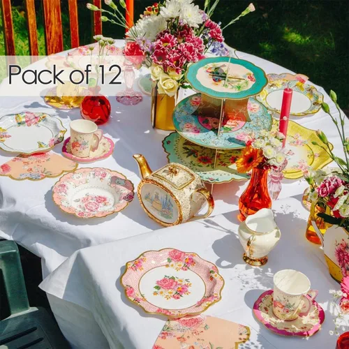 Miniatura 10 de Talking Tables, platos de cartón Truly Scrumptious, con diseño floral clásico, pequeños, 6.75 pulgadas, con 6 diseños, para un té o pícnic