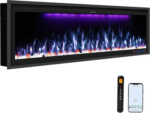 Miniatura 15 de Calentador eléctrico inteligente de 60 pulgadas de ancho, chimenea de imitación empotrada y montada en la pared con control remoto y aplicación, 13