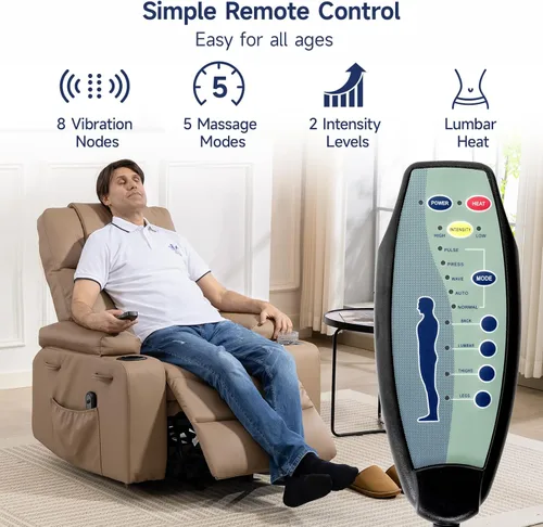 Miniatura 5 de Silla Reclinable con Elevador Eléctrico para Personas Mayores con Masaje y Calor, Sillón Reclinable Eléctrico de Cuero PU Ajustable 160° con Control