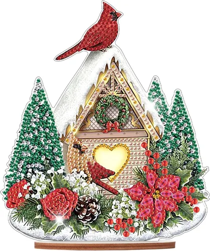 MVVMTOP Pintura de Arte de Diamante Decoración de Mesa, DIY Nido de Pájaro de Navidad 5D Forma Especial Diamante Artificial Decoraciones de Navidad
