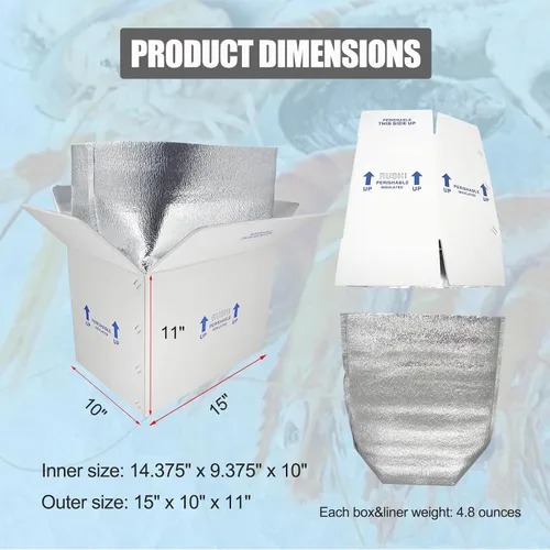 Miniatura 3 de Cajas de envío aisladas de 15 x 10 x 11 pulgadas para alimentos congelados, paquete de 4 cajas de cartón con aislamiento de papel de aluminio, caja