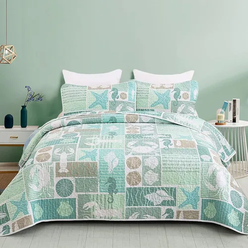 Miniatura 26 de DJY Beach Quilt Set Queen Size,3 Piece Coastal Ocean Summer Bedspread Coverlet Set with 2 Pillow Cases Lightweight Soft Microfiber Nautical Bedding