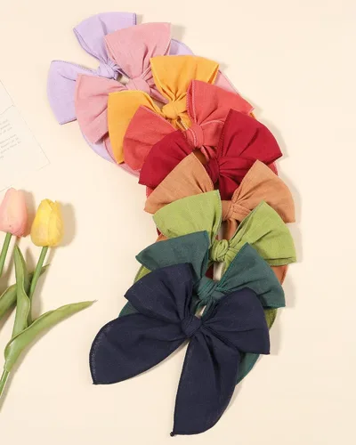 Miniatura 5 de 20 Lazos para el Cabello de Niñas Bebé Fable de 5.5 Pulgadas, Pinzas de Cocodrilo de Algodón y Lino, Accesorios Grandes Neutros Hechos a Mano