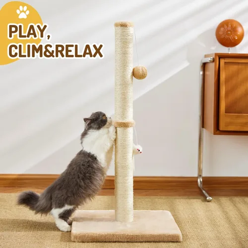 Miniatura 4 de MeowHomm Postes rascadores para gatos de interior y adultos de 32 pulgadas de alto con 2 bolas colgantes, rascador grande para gatos, incluye cuerda