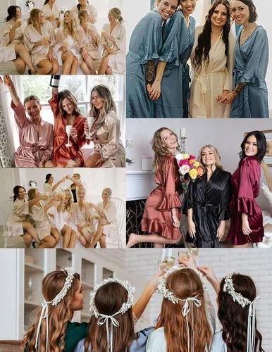 Miniatura 5 de Ekouaer Bata de seda con volantes para mujer, bata corta de satén, bata de media manga, bata de baño para dama de honor, boda, fiesta