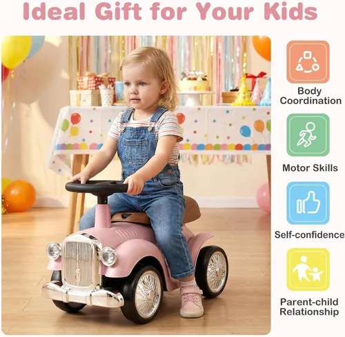 Miniatura 7 de Costzon Coche de Paseo con Empuje para Niños Pequeños, Coche Clásico para Niños con Piso Deslizante de Pie a Piso con Volante, Claxon