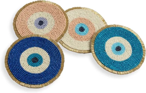 Miniatura 11 de Folkulture Juego de 4 posavasos Posavasos bohemios hechos a mano con cuentas, decoración de mesa decorativa para café y cócteles Bonitas