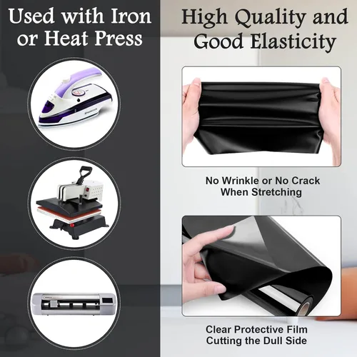 Miniatura 5 de Flasoo Rollos de Vinilo de Transferencia de Calor, 12" x 24 pies Vinilo HTV de Planchar para Camisas, Compatible con Todas las Máquinas de Corte