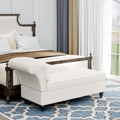 Miniatura 6 de Tumbona de almacenamiento para interiores, sillón tapizado de lino con almacenamiento para dormitorio, sala de estar, oficina, tela beige