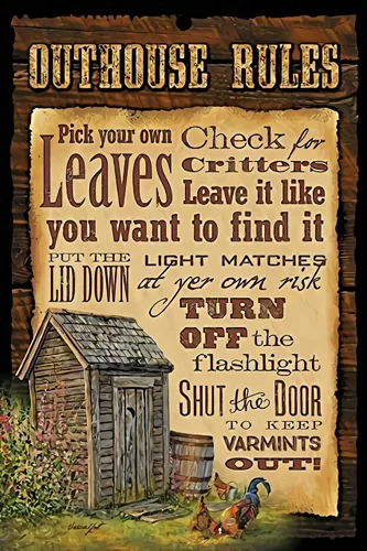 Letrero de metal vintage con reglas de baño Outhouse Rules, letreros de metal vintage para decoración de hogar, bar, tienda, café, regalo, 5.5 x 8