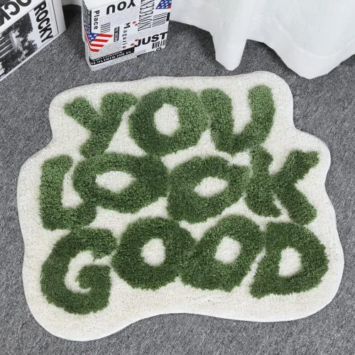 Miniatura 16 de Alfombra de baño negra con texto en inglés "You Look Good", alfombra de baño divertida, bonita, antideslizante, de microfibra, de felpa, pequeña