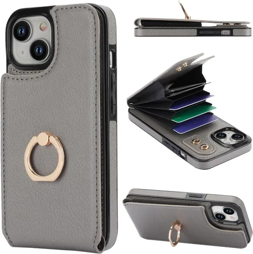Miniatura 9 de Folosu Compatible con iPhone 15 Funda cartera con tarjetero con rotación de 360°, soporte de anillo de dedo con función atril, bloqueo RFID