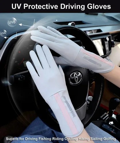 Miniatura 7 de SUJAYU Guantes de protección UV, guantes de conducción para mujer, guantes UV de dedo completo, guantes de protección solar, guantes finos con luz