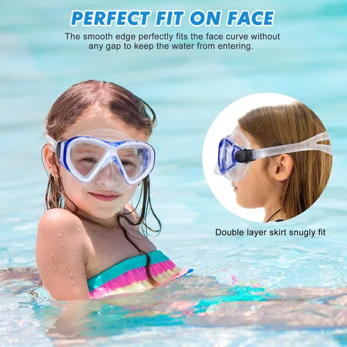 Miniatura 5 de Juego de esnórquel para niños, máscara de buceo antivaho para niños, gafas de natación, equipo de esnórquel con parte superior seca, paquetes