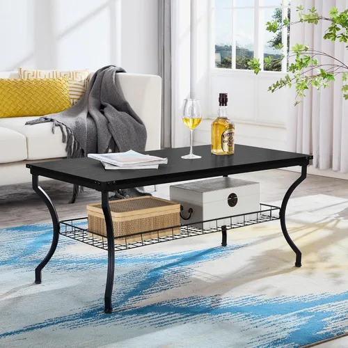 Miniatura 4 de Juego de 3 mesas de sala de estar VECELO, mesa de centro y mesas de rincón con estantes de almacenamiento abiertos para apartamento, oficina en Negro