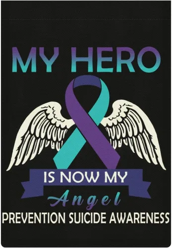 My Hero Is Now My Angel Prevention Suicide Awareness - Bandera de jardín de lino de calidad de doble costura resistente a la decoloración UV para