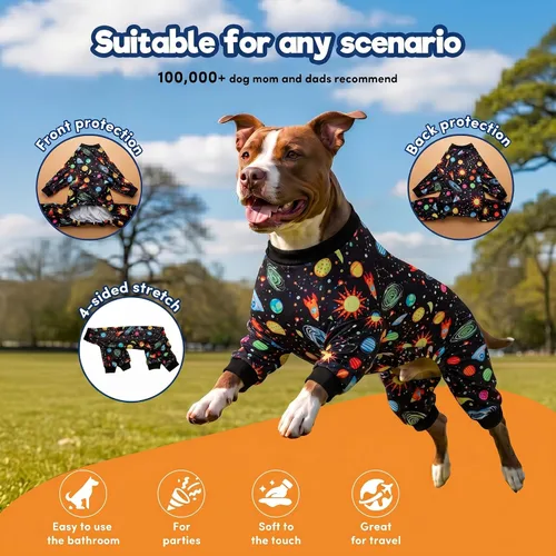 Miniatura 3 de LovinPet Mamelucos para perros grandes: pijama para perros grandes, poscirugía/cuidado de heridas, tela elástica ligera, estampado negro